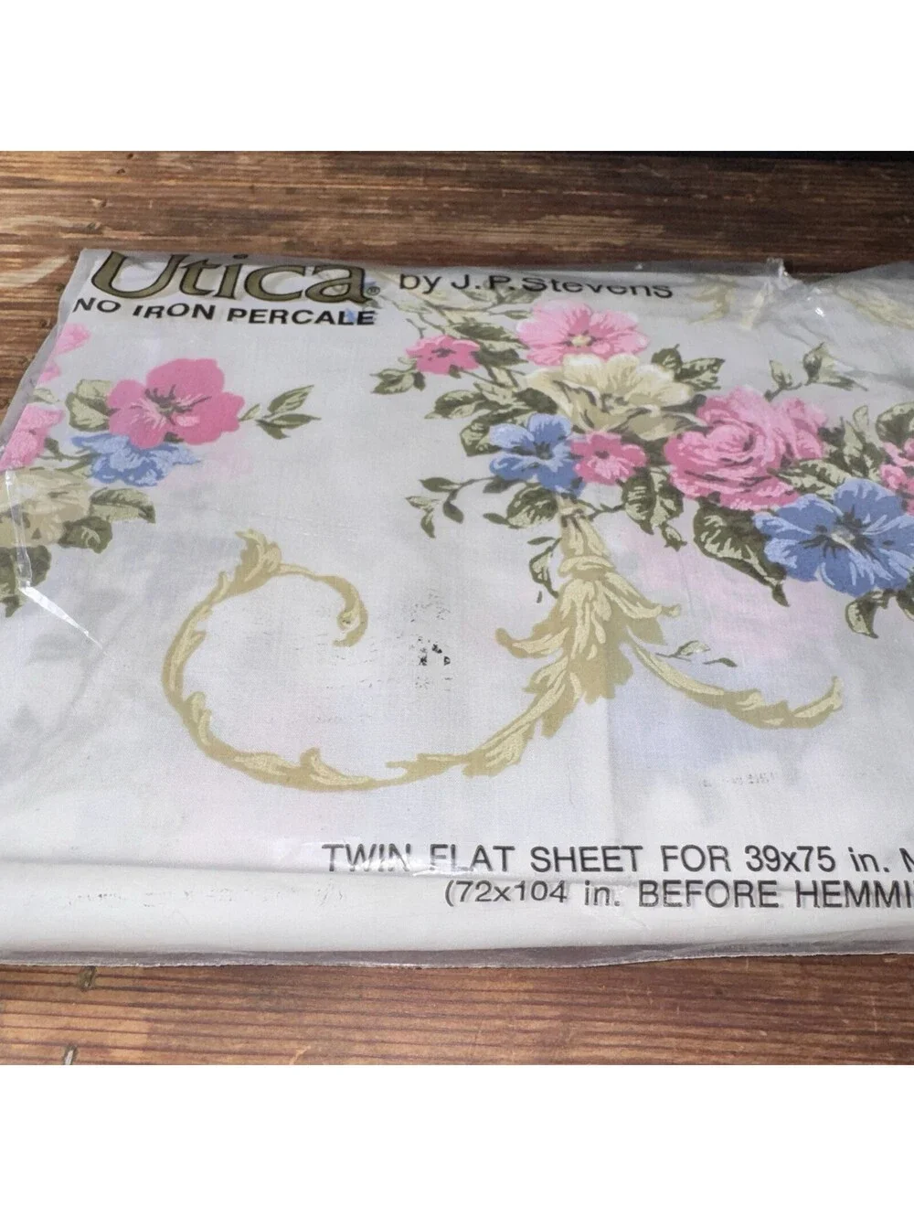 Vintage Stevens Utica Twin Flat Sheet Canterbury Floral Percale USA NEW IN PKG